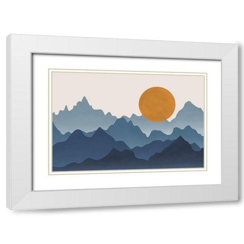 Blue Mountains White Modern Wood Framed Art Print with Double Matting by JJ Design