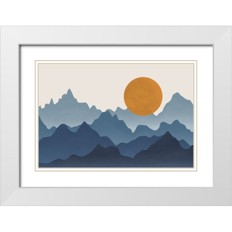 Blue Mountains White Modern Wood Framed Art Print with Double Matting by JJ Design