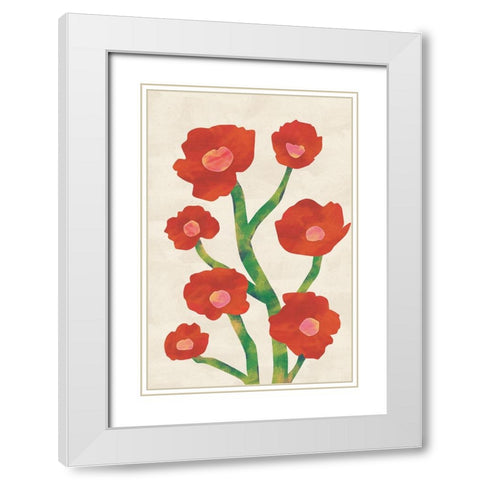 Red Poppies White Modern Wood Framed Art Print with Double Matting by JJ Design