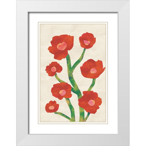 Red Poppies White Modern Wood Framed Art Print with Double Matting by JJ Design