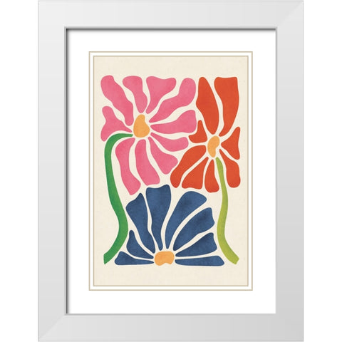 Colorful Daisies White Modern Wood Framed Art Print with Double Matting by JJ Design