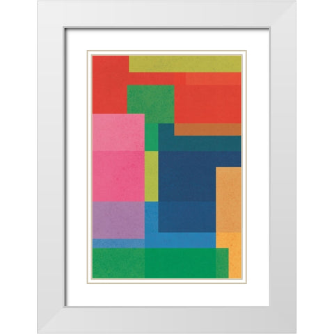 Geometric Squares White Modern Wood Framed Art Print with Double Matting by JJ Design