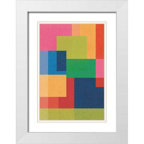 Geometric Squares II White Modern Wood Framed Art Print with Double Matting by JJ Design