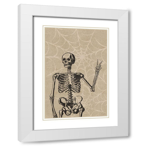 Peace Skeleton White Modern Wood Framed Art Print with Double Matting by JJ Design