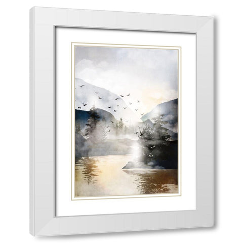 Misty Landscape White Modern Wood Framed Art Print with Double Matting by JJ Design