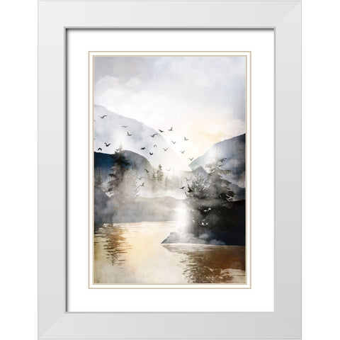 Misty Landscape White Modern Wood Framed Art Print with Double Matting by JJ Design