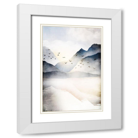 Misty Landscape II White Modern Wood Framed Art Print with Double Matting by JJ Design