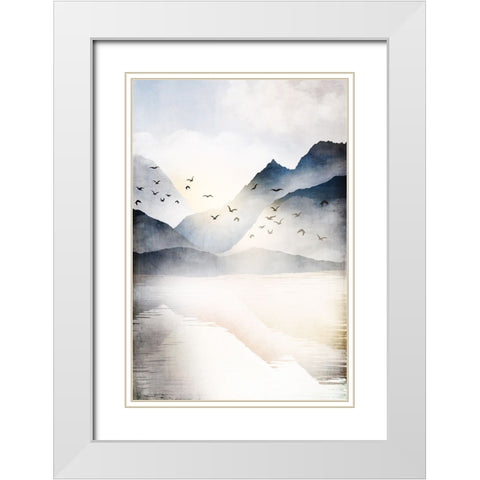 Misty Landscape II White Modern Wood Framed Art Print with Double Matting by JJ Design