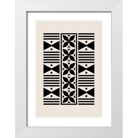 Mud Cloth White Modern Wood Framed Art Print with Double Matting by JJ Design