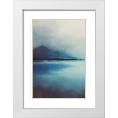 Misty Blue Landscape White Modern Wood Framed Art Print with Double Matting by JJ Design