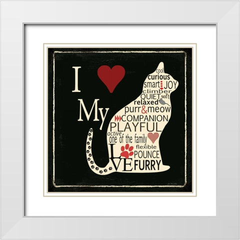I Love My Cat White Modern Wood Framed Art Print with Double Matting by Moulton, Jo