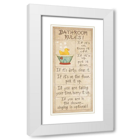 Family Bathroom Rules White Modern Wood Framed Art Print with Double Matting by Moulton, Jo