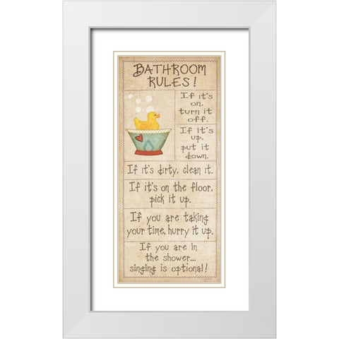 Family Bathroom Rules White Modern Wood Framed Art Print with Double Matting by Moulton, Jo