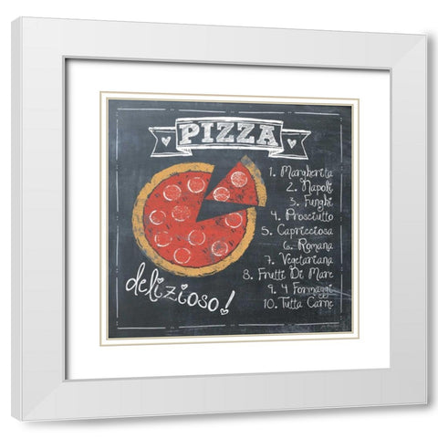 Pizza White Modern Wood Framed Art Print with Double Matting by Moulton, Jo