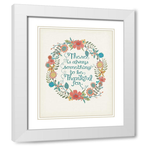 Floral Wreath - Thankful For White Modern Wood Framed Art Print with Double Matting by Moulton, Jo