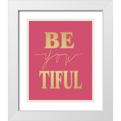 Faux Gold Dream Big White Modern Wood Framed Art Print with Double Matting by Moulton, Jo