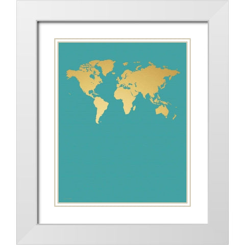 Faux Gold Map White Modern Wood Framed Art Print with Double Matting by Moulton, Jo