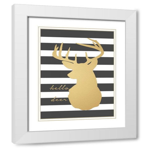 Faux Gold Hello Deer White Modern Wood Framed Art Print with Double Matting by Moulton, Jo