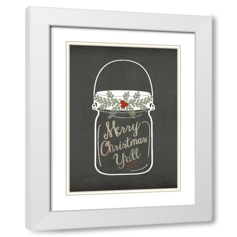 Merry Christmas Yall White Modern Wood Framed Art Print with Double Matting by Moulton, Jo