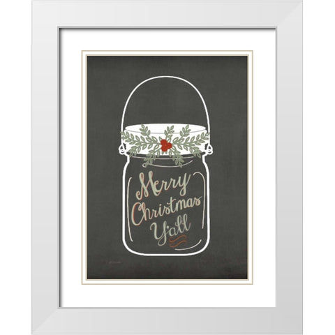 Merry Christmas Yall White Modern Wood Framed Art Print with Double Matting by Moulton, Jo