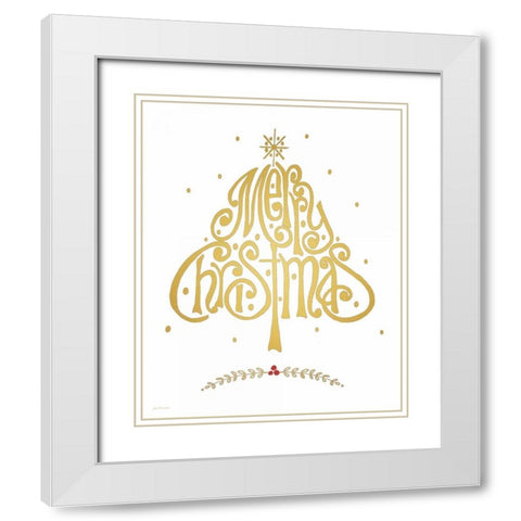 Merry Christmas White Modern Wood Framed Art Print with Double Matting by Moulton, Jo