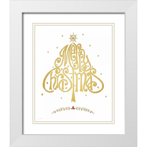Merry Christmas White Modern Wood Framed Art Print with Double Matting by Moulton, Jo