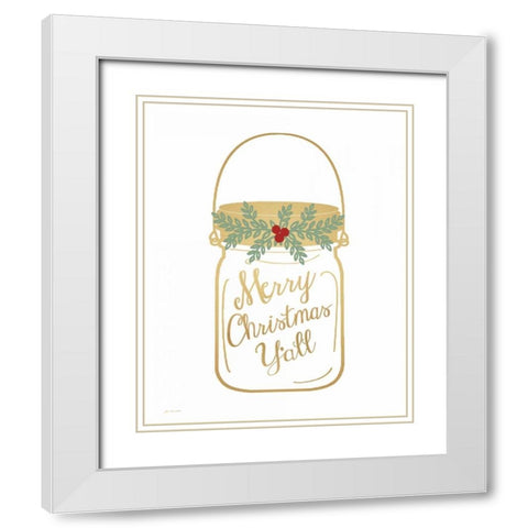 Merry Christmas Yall White Modern Wood Framed Art Print with Double Matting by Moulton, Jo