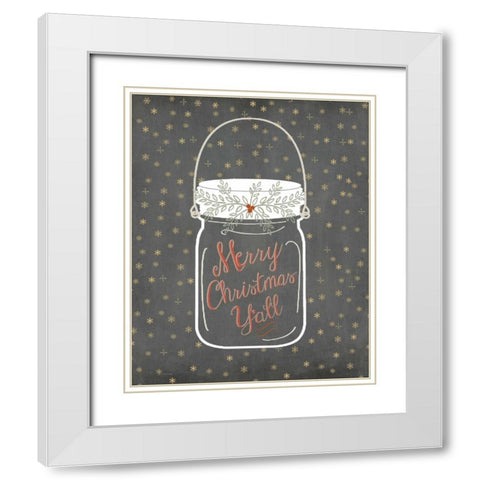 Merry Christmas Yall - Snowflake White Modern Wood Framed Art Print with Double Matting by Moulton, Jo