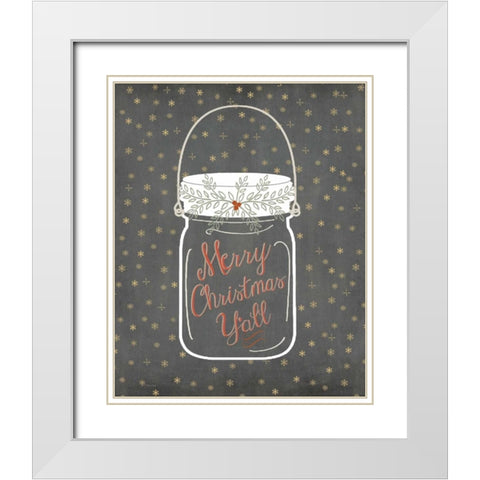 Merry Christmas Yall - Snowflake White Modern Wood Framed Art Print with Double Matting by Moulton, Jo