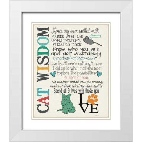 Cat Wisdom White Modern Wood Framed Art Print with Double Matting by Moulton, Jo