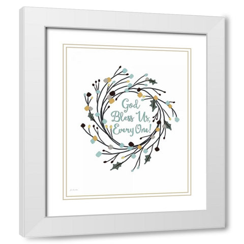 God Bless Us Everyone White Modern Wood Framed Art Print with Double Matting by Moulton, Jo