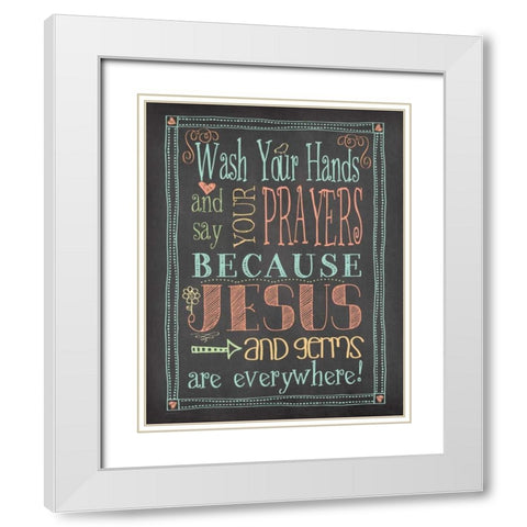 Germs and Jesus White Modern Wood Framed Art Print with Double Matting by Moulton, Jo