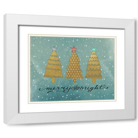 Gold Trees Merry and Bright White Modern Wood Framed Art Print with Double Matting by Moulton, Jo