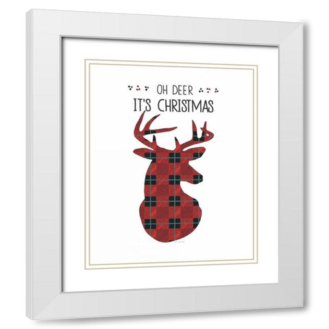 Oh Deer Its Christmas White Modern Wood Framed Art Print with Double Matting by Moulton, Jo