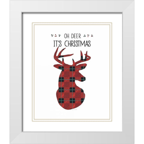 Oh Deer Its Christmas White Modern Wood Framed Art Print with Double Matting by Moulton, Jo
