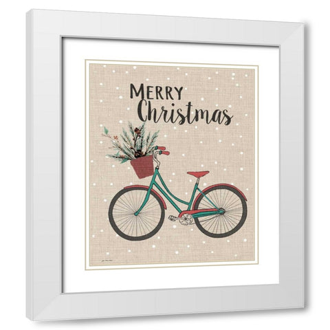 Merry Christmas Bike - Linen White Modern Wood Framed Art Print with Double Matting by Moulton, Jo