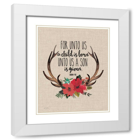 Unto Us Antlers - Linen White Modern Wood Framed Art Print with Double Matting by Moulton, Jo