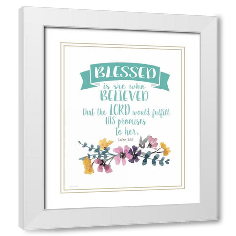 Blessed Is She White Modern Wood Framed Art Print with Double Matting by Moulton, Jo
