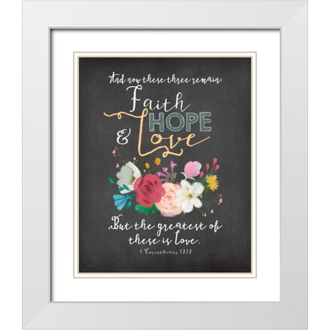 Faith, Hope and Love White Modern Wood Framed Art Print with Double Matting by Moulton, Jo