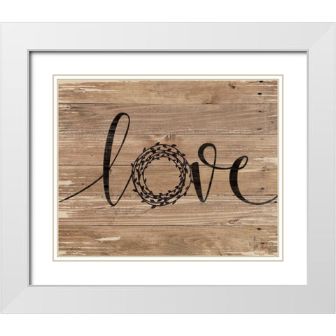 Love Wreath White Modern Wood Framed Art Print with Double Matting by Moulton, Jo