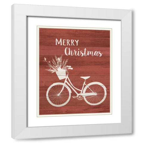 Merry Christmas Bike White Modern Wood Framed Art Print with Double Matting by Moulton, Jo