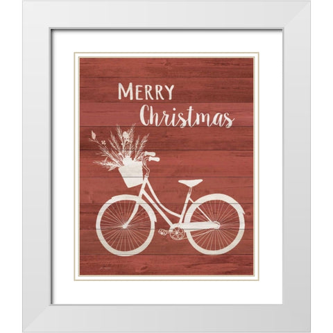 Merry Christmas Bike White Modern Wood Framed Art Print with Double Matting by Moulton, Jo