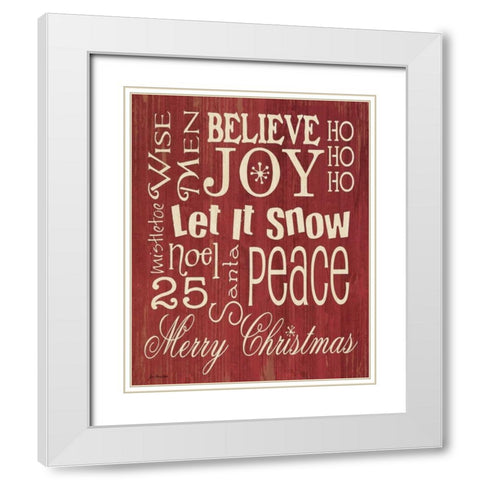 Merry Christmas Typography White Modern Wood Framed Art Print with Double Matting by Moulton, Jo