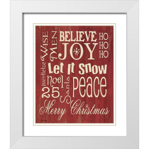 Merry Christmas Typography White Modern Wood Framed Art Print with Double Matting by Moulton, Jo