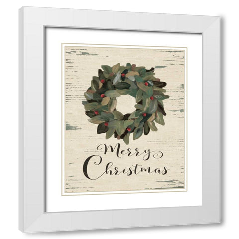 Merry Christmas Wreath White Modern Wood Framed Art Print with Double Matting by Moulton, Jo