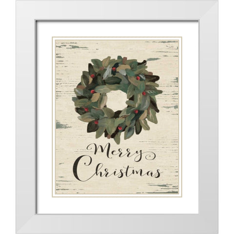 Merry Christmas Wreath White Modern Wood Framed Art Print with Double Matting by Moulton, Jo
