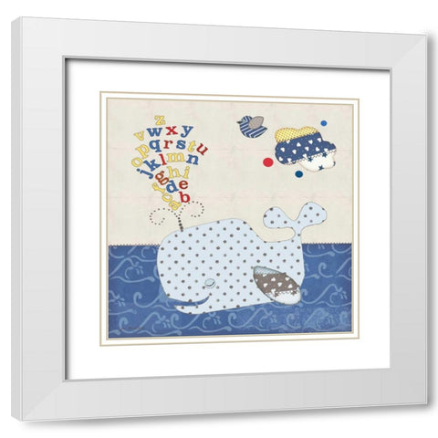 Alphabet Whale White Modern Wood Framed Art Print with Double Matting by Moulton, Jo
