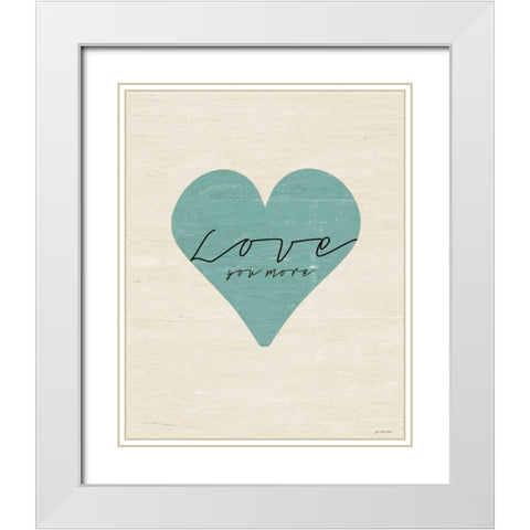 Love You More Heart White Modern Wood Framed Art Print with Double Matting by Moulton, Jo