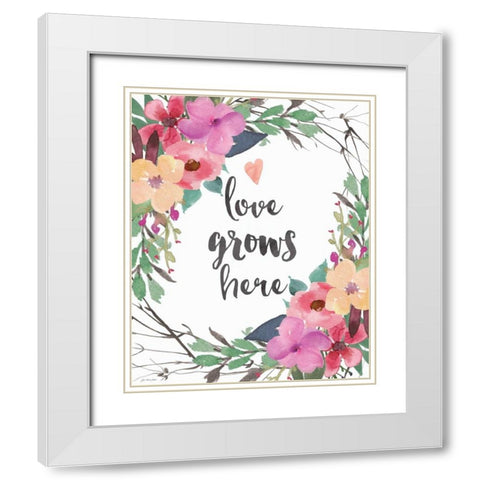 Love Grows Here White Modern Wood Framed Art Print with Double Matting by Moulton, Jo
