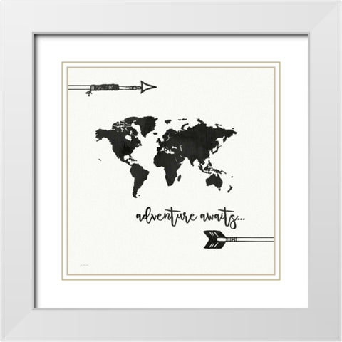 Adventure Awaits White Modern Wood Framed Art Print with Double Matting by Moulton, Jo